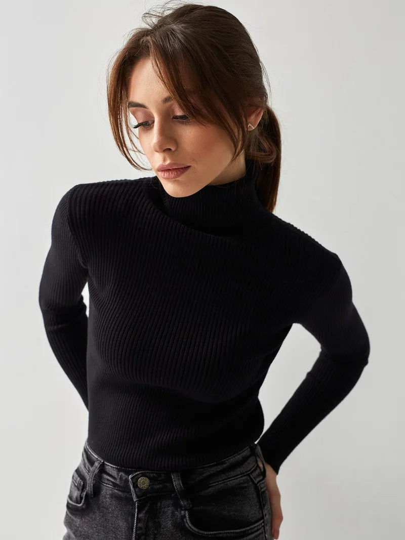 Women Sweater 2024 Autumn Knitted Pullovers Turtleneck Slim Knitting Bottoming Shirt Solid Color Knitwear Jumpers Basic Sweaters
