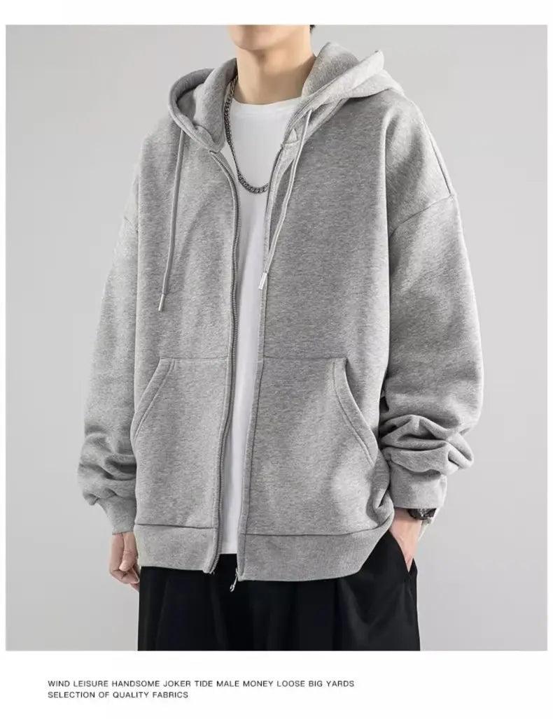 Men Hoodies Cardigan Solid Sweatshirts Hooded Sweatshirt Zipper Long Sleeve Pockets Spliced Loose Fit Sports Spring 2025