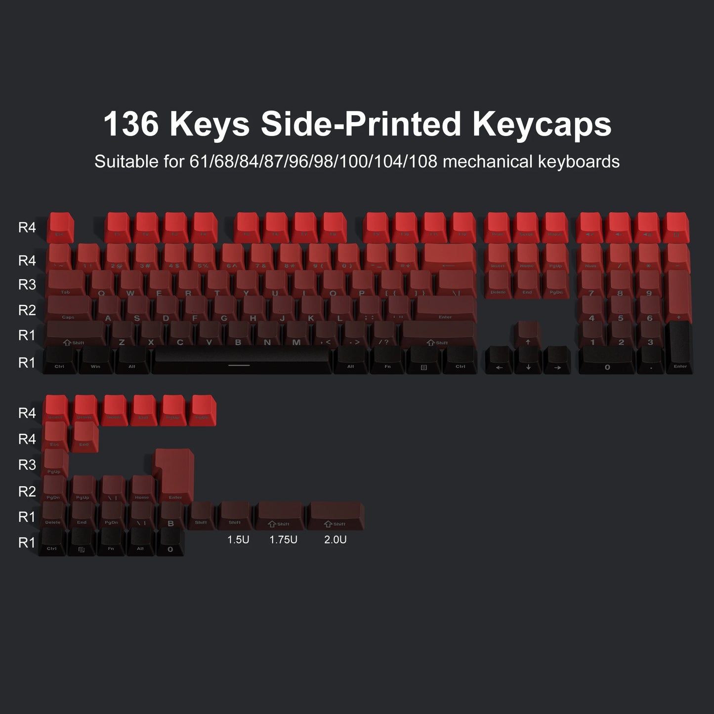 136 Key Shine Through Polar Day PBT Double Shot Side-lit Backlit keycaps For MX Mechanical Keyboard 108 96 87 NJ80 84 68 64 61