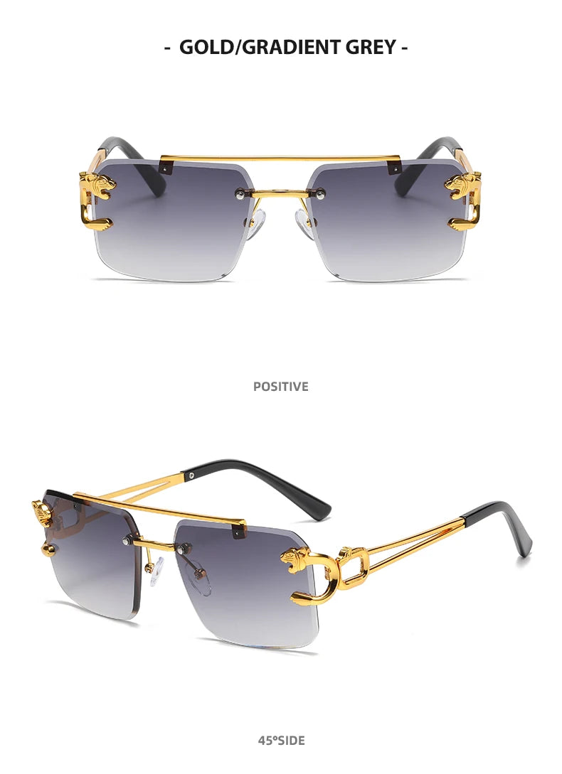 Fashion Rimless Square Double Bridge Sun Glasses Vintage Women Men Sunglasses UV400