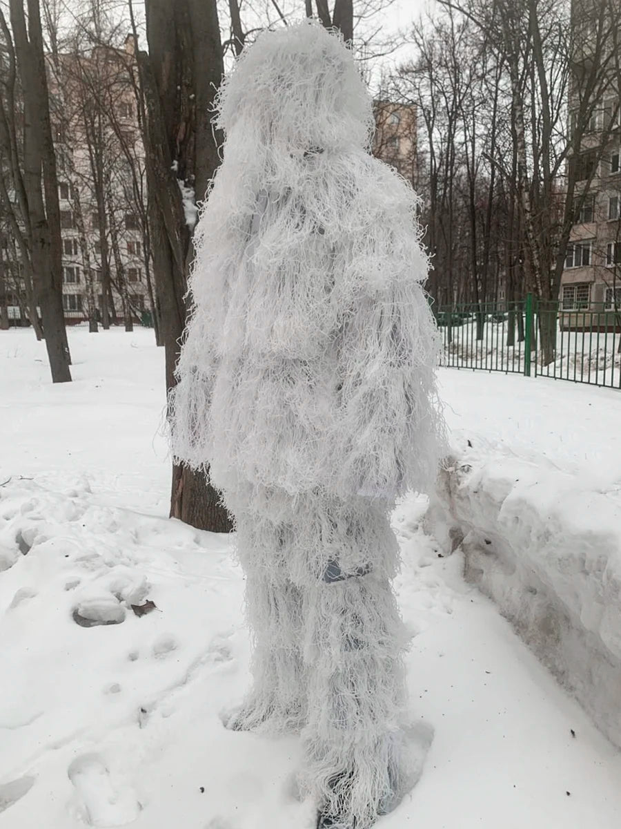 White Snow Camo Suit Ghillie Suit Yowie Sniper Tactical Camoflage Suit for Hunting Birdwatching