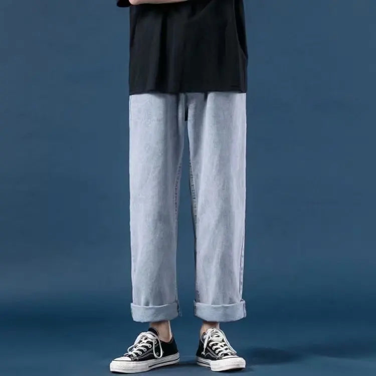Men Jeans Denim Wide Leg Pants Floor Length Pant Loose Casual High Waist Regular Solid Simple Straight Trousers Autumn 2024