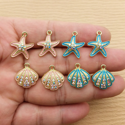 10pcs Starfish Shell Charm for Jewelry Making Enamel Earring Pendant Necklace Bracelet Accessories Diy Supplies Gold Plated