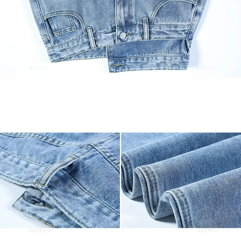 High Quality Cotton Jeans Women Wide Leg Denim Pants Femme Black Blue Streetwear Baggy Straight Design Waist Trousers Woman XXL