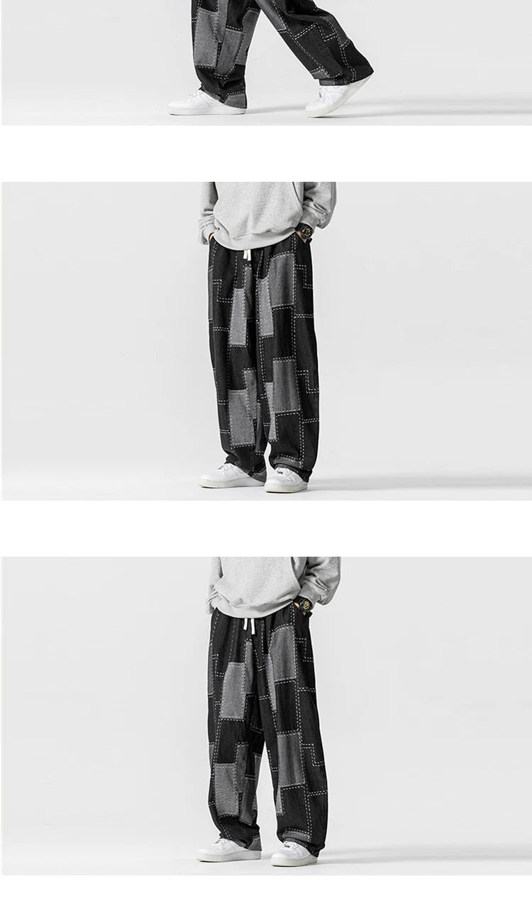 Men Jeans Autumn Thick Vintage Patchwork Hip Hop Denim Pants Male Straight Loose Streetwear Fashion Baggy Casual Cowboy Trousers