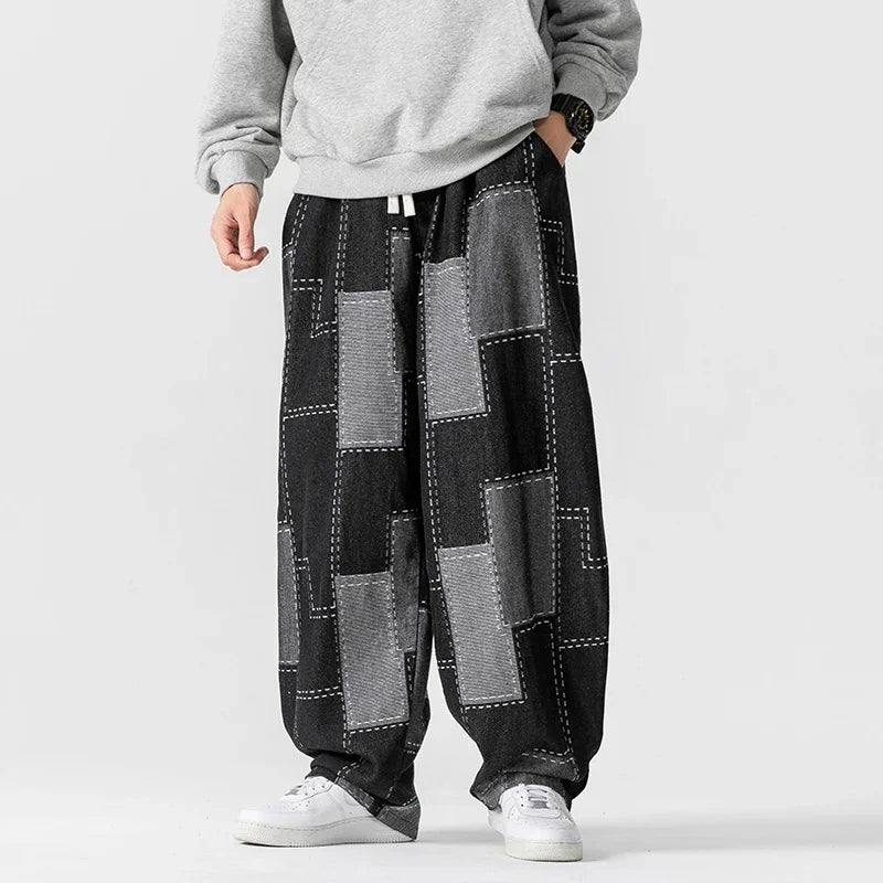 Men Jeans Autumn Thick Vintage Patchwork Hip Hop Denim Pants Male Straight Loose Streetwear Fashion Baggy Casual Cowboy Trousers