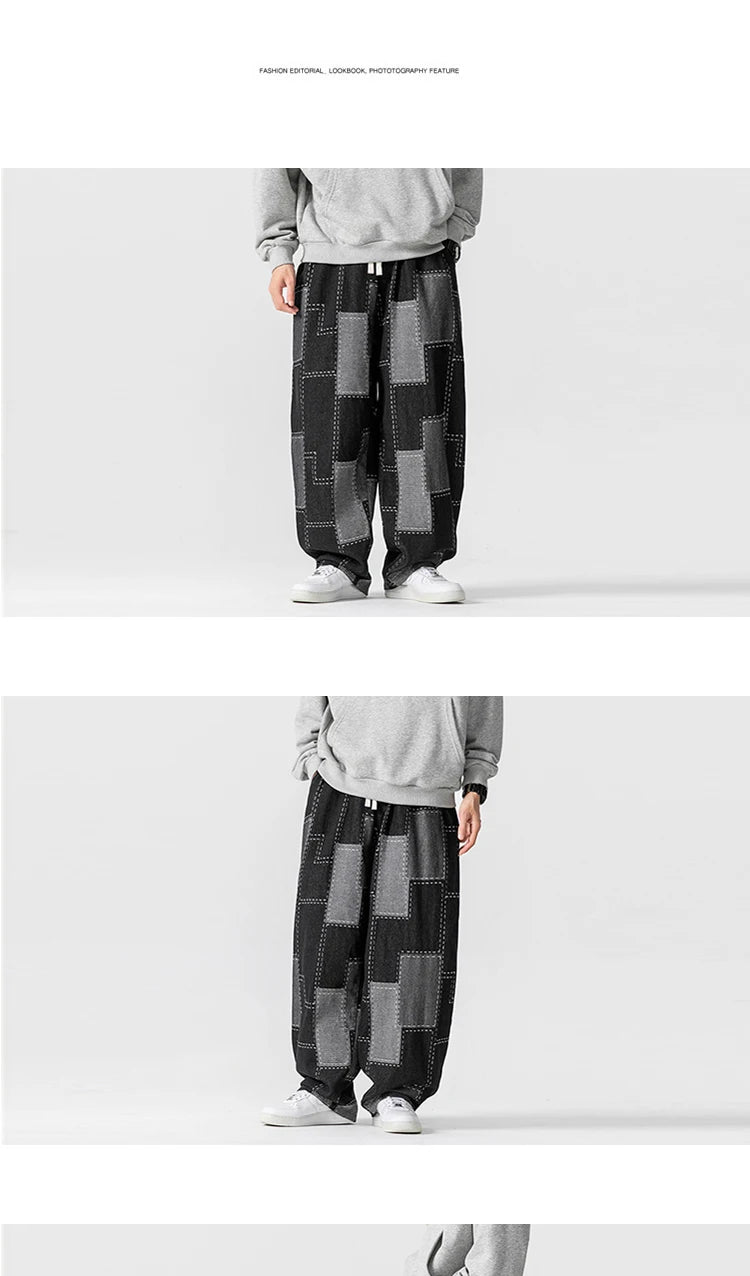 Men Jeans Autumn Thick Vintage Patchwork Hip Hop Denim Pants Male Straight Loose Streetwear Fashion Baggy Casual Cowboy Trousers
