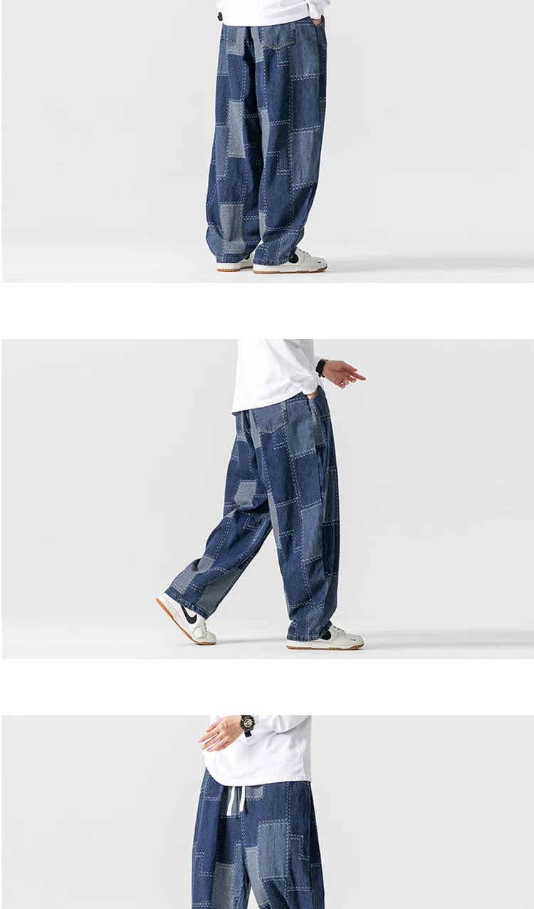 Men Jeans Autumn Thick Vintage Patchwork Hip Hop Denim Pants Male Straight Loose Streetwear Fashion Baggy Casual Cowboy Trousers