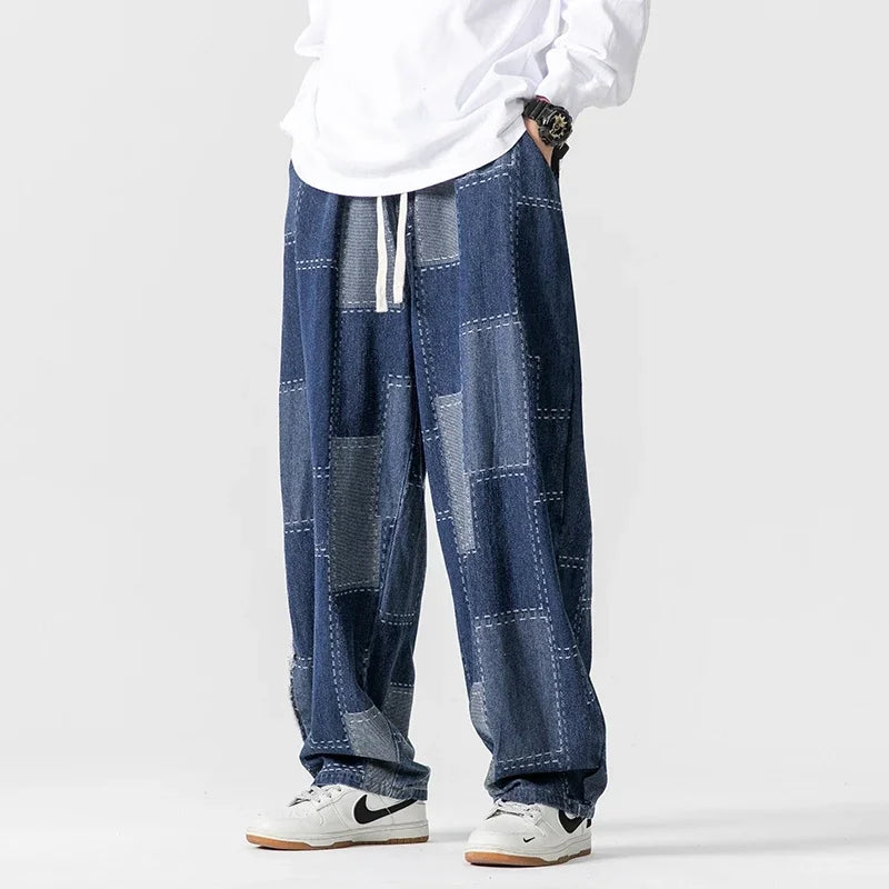 Men Jeans Autumn Thick Vintage Patchwork Hip Hop Denim Pants Male Straight Loose Streetwear Fashion Baggy Casual Cowboy Trousers