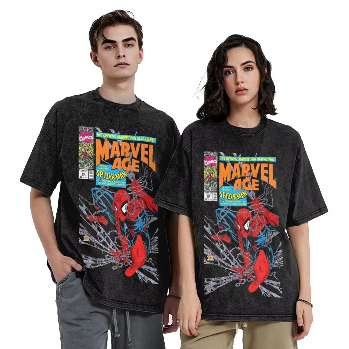 Harajuku Comics Spider-Man 90s Outfit Shirt Washed Style Men Women Hero Spiderman T-Shirts Novelty Top Tee Shirt Streetwear