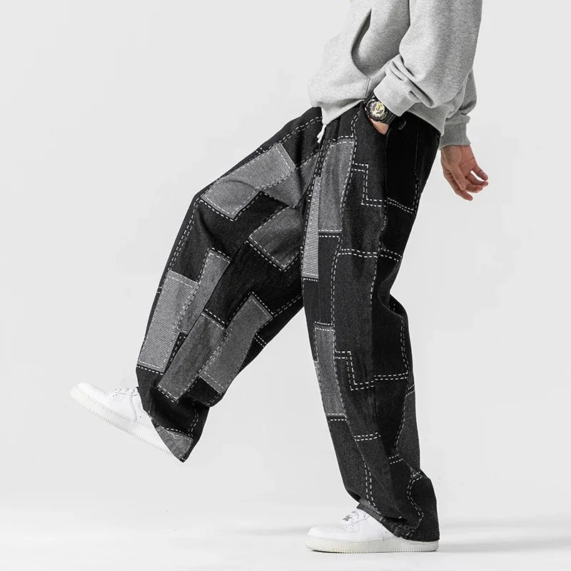 Men Jeans Autumn Thick Vintage Patchwork Hip Hop Denim Pants Male Straight Loose Streetwear Fashion Baggy Casual Cowboy Trousers