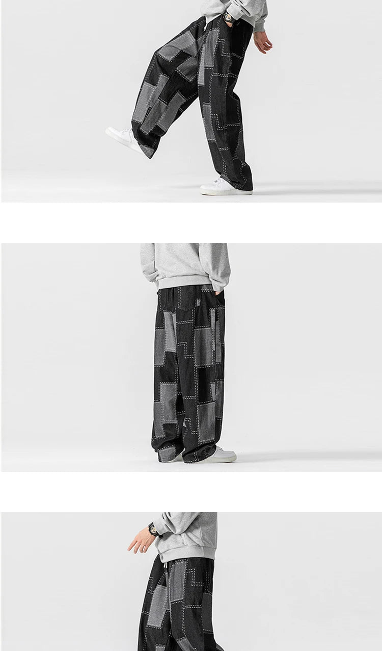 Men Jeans Autumn Thick Vintage Patchwork Hip Hop Denim Pants Male Straight Loose Streetwear Fashion Baggy Casual Cowboy Trousers