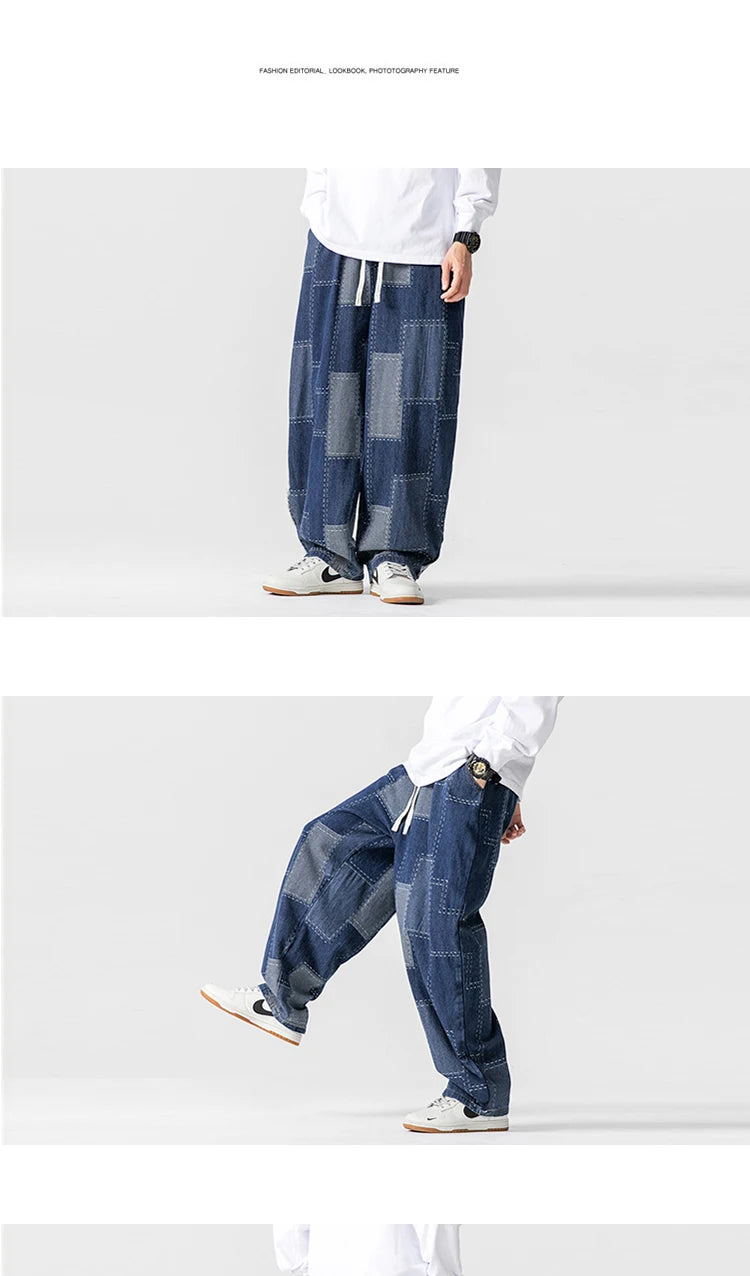 Men Jeans Autumn Thick Vintage Patchwork Hip Hop Denim Pants Male Straight Loose Streetwear Fashion Baggy Casual Cowboy Trousers