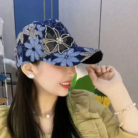 Casual Versatile Sun Shading Baseball Cap Floral Lace Patchwork Breathable Mesh Hat
