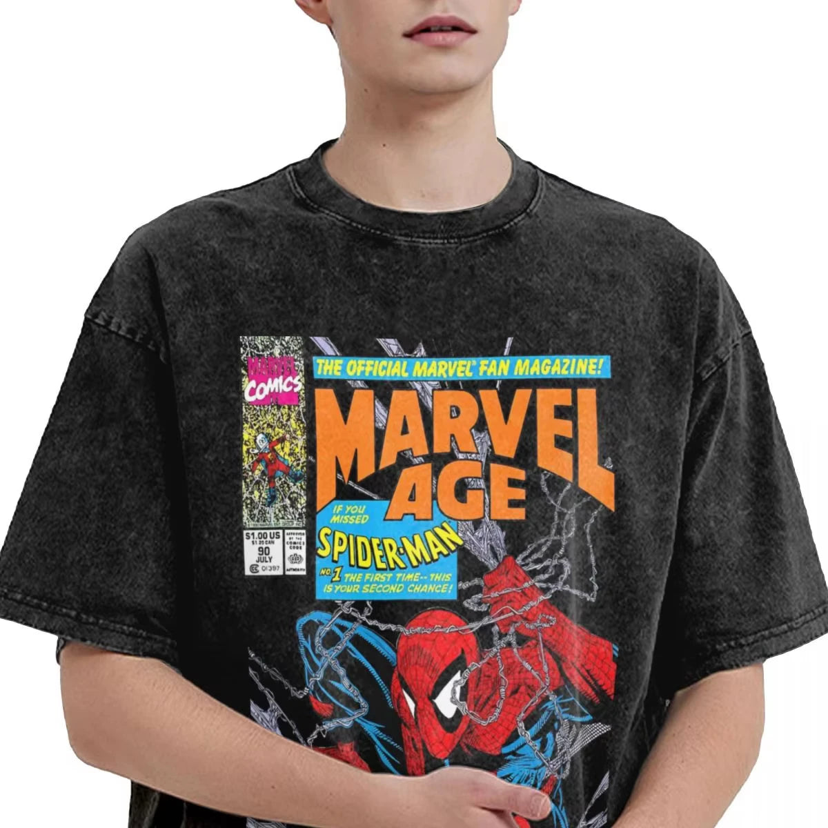 Harajuku Comics Spider-Man 90s Outfit Shirt Washed Style Men Women Hero Spiderman T-Shirts Novelty Top Tee Shirt Streetwear