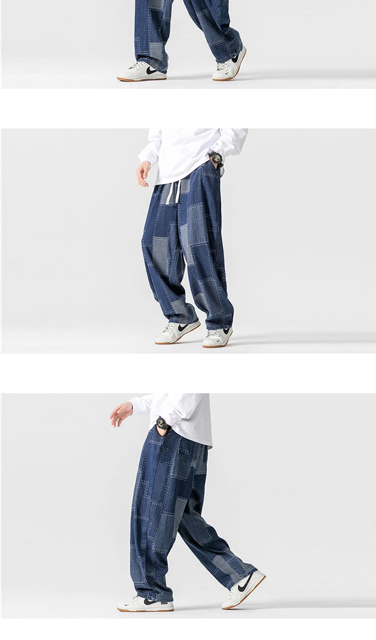 Men Jeans Autumn Thick Vintage Patchwork Hip Hop Denim Pants Male Straight Loose Streetwear Fashion Baggy Casual Cowboy Trousers