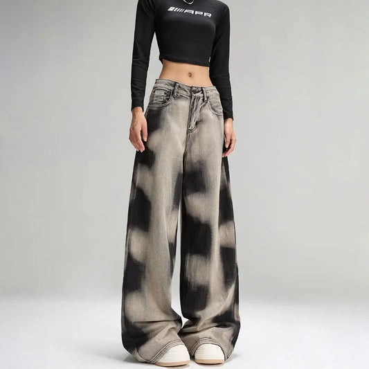 2025 Ropa Y2K Fashion Tie Dye Vintage Grey Baggy New Jeans Pants For Women Clothes Korean Casual Lady Trousers Pantalon Femme