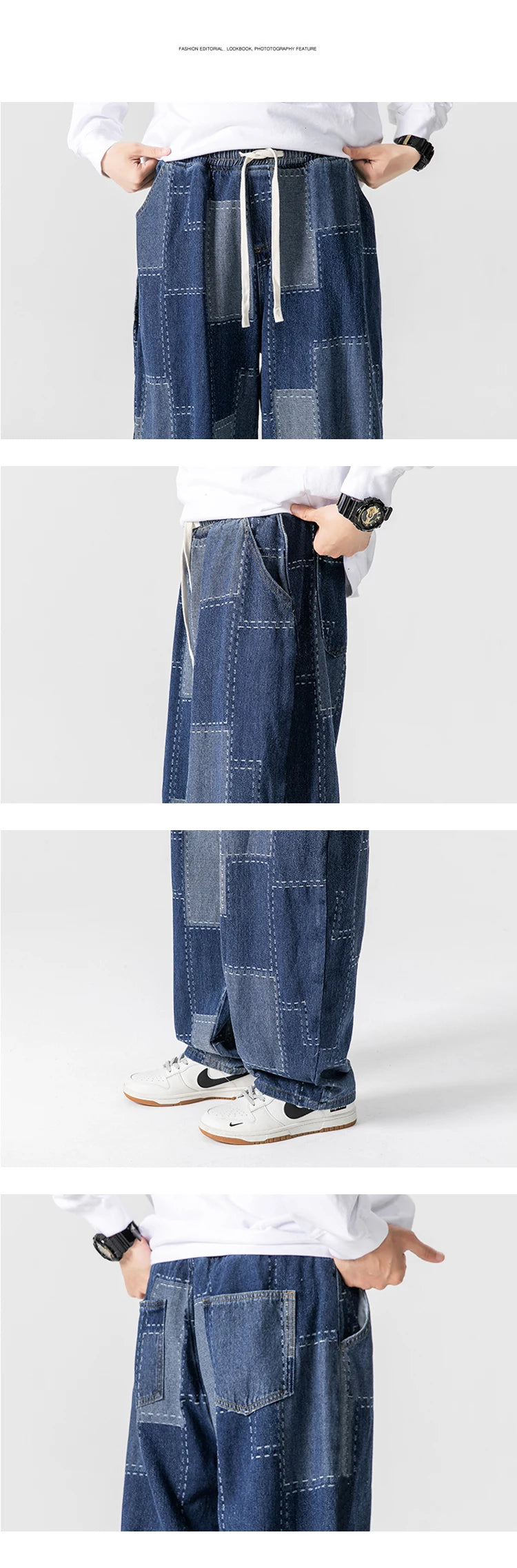 Men Jeans Autumn Thick Vintage Patchwork Hip Hop Denim Pants Male Straight Loose Streetwear Fashion Baggy Casual Cowboy Trousers
